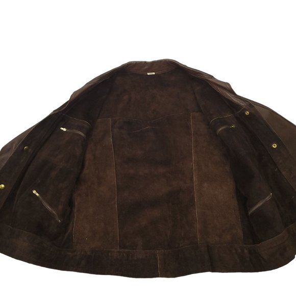 Vintage Brown Leather Snap Front Jacket Men L Made in England Flap Slash Pockets - Picture 8 of 16